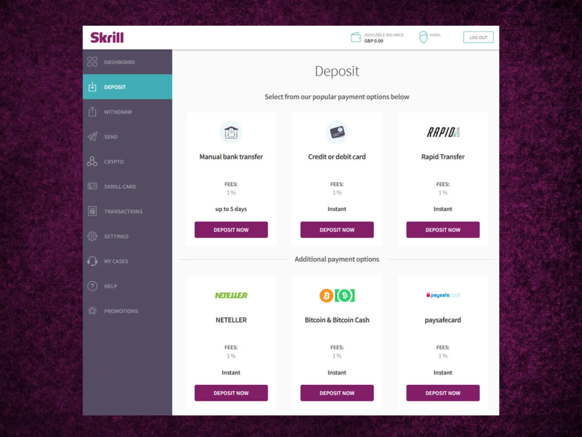 Be sure that the e-wallet accepts transfers from Skrill.