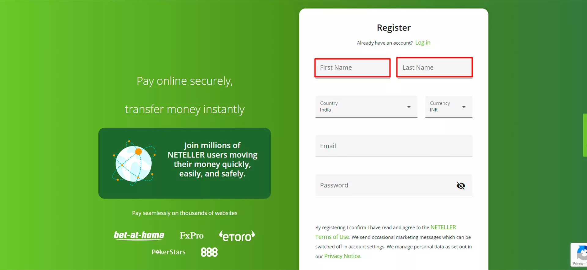 Choose your country and currency that you are planning to use.