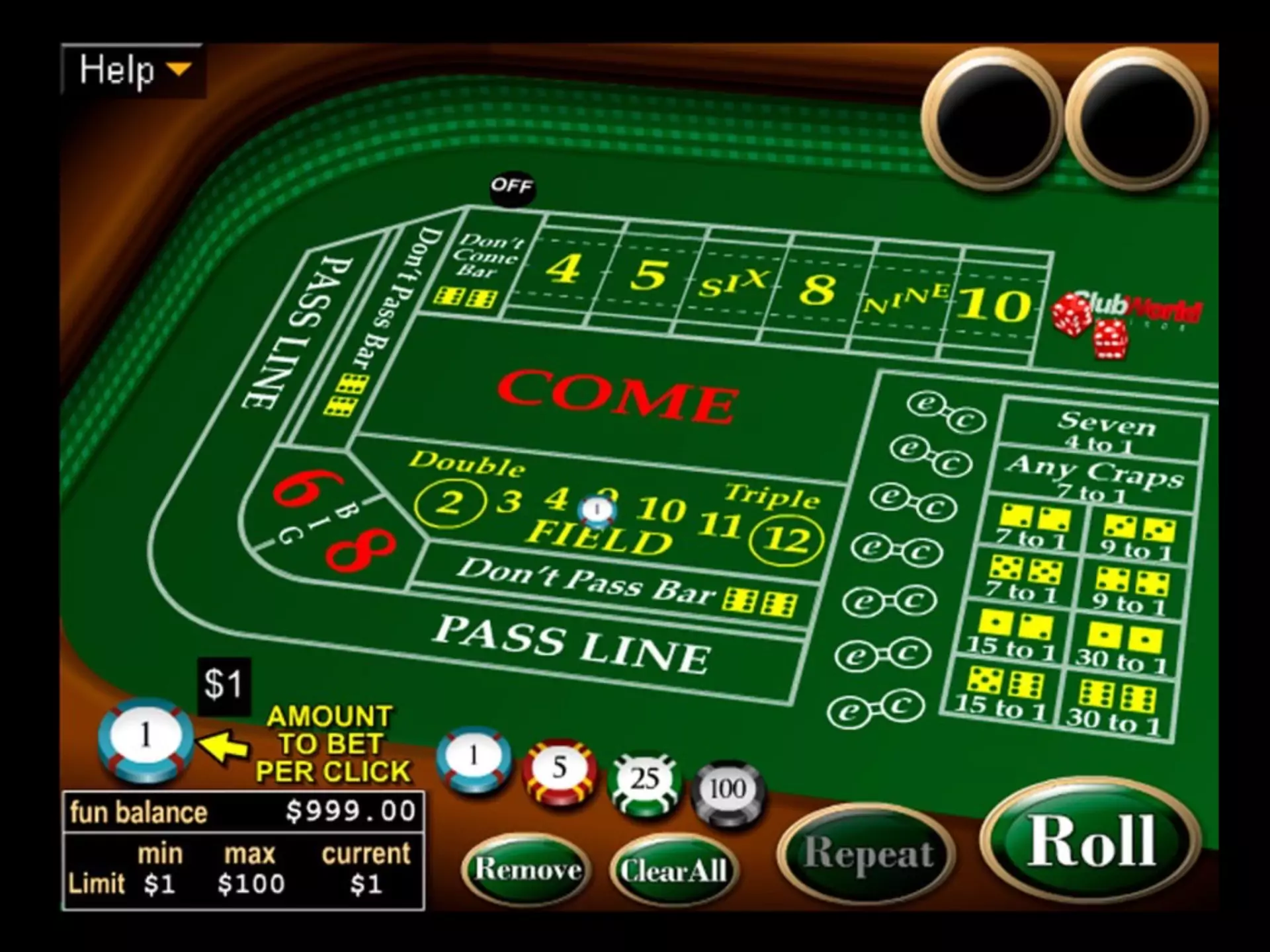 Study the craps' table structure before starting to play.