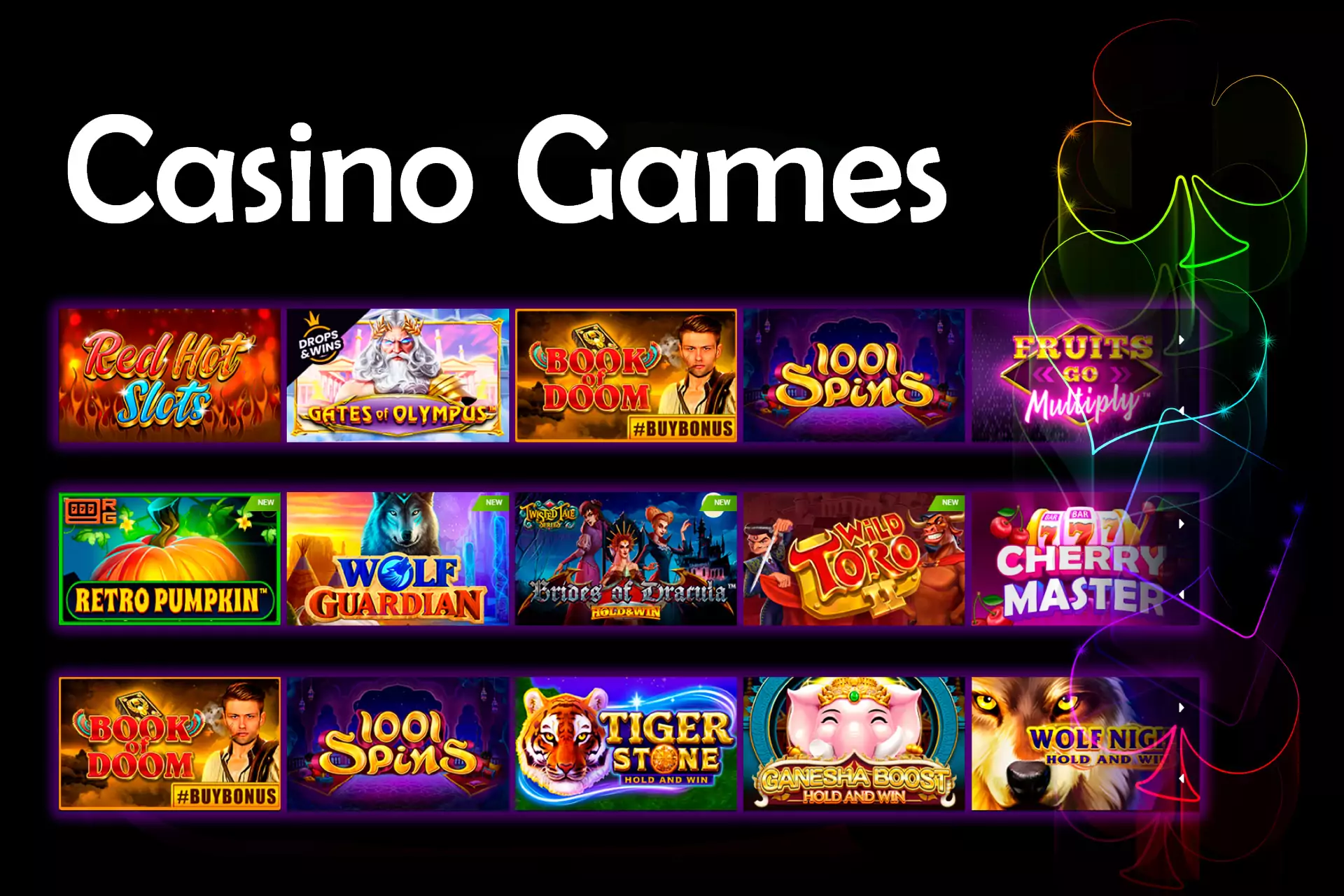 In the Casino section, you find all the popular games from different providers.