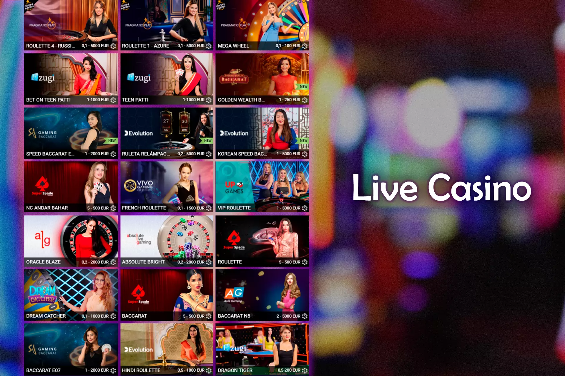 In the Live Casino, you can play with a live dealer.