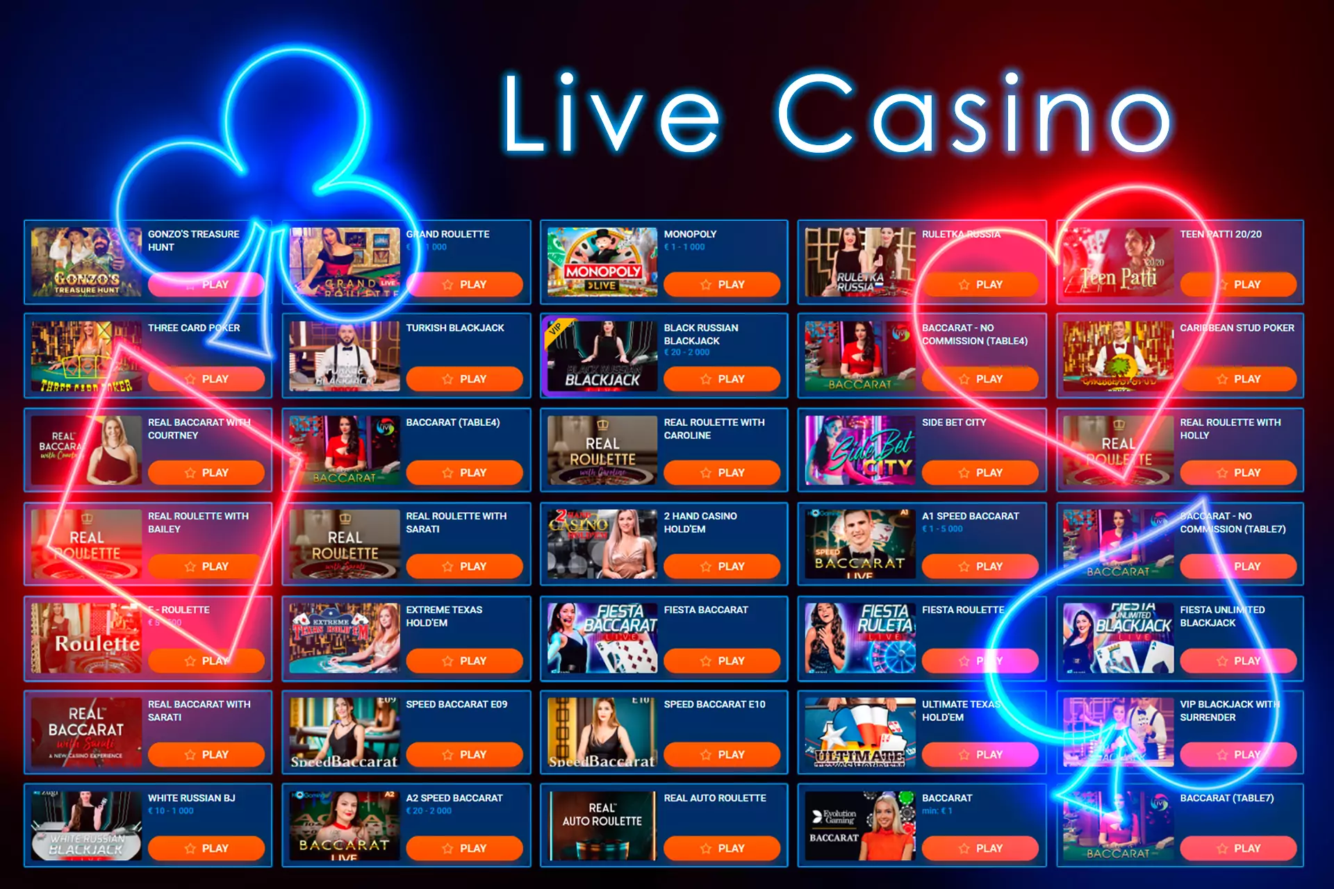 In the Live Casino section, you can play table games with a live dealer.