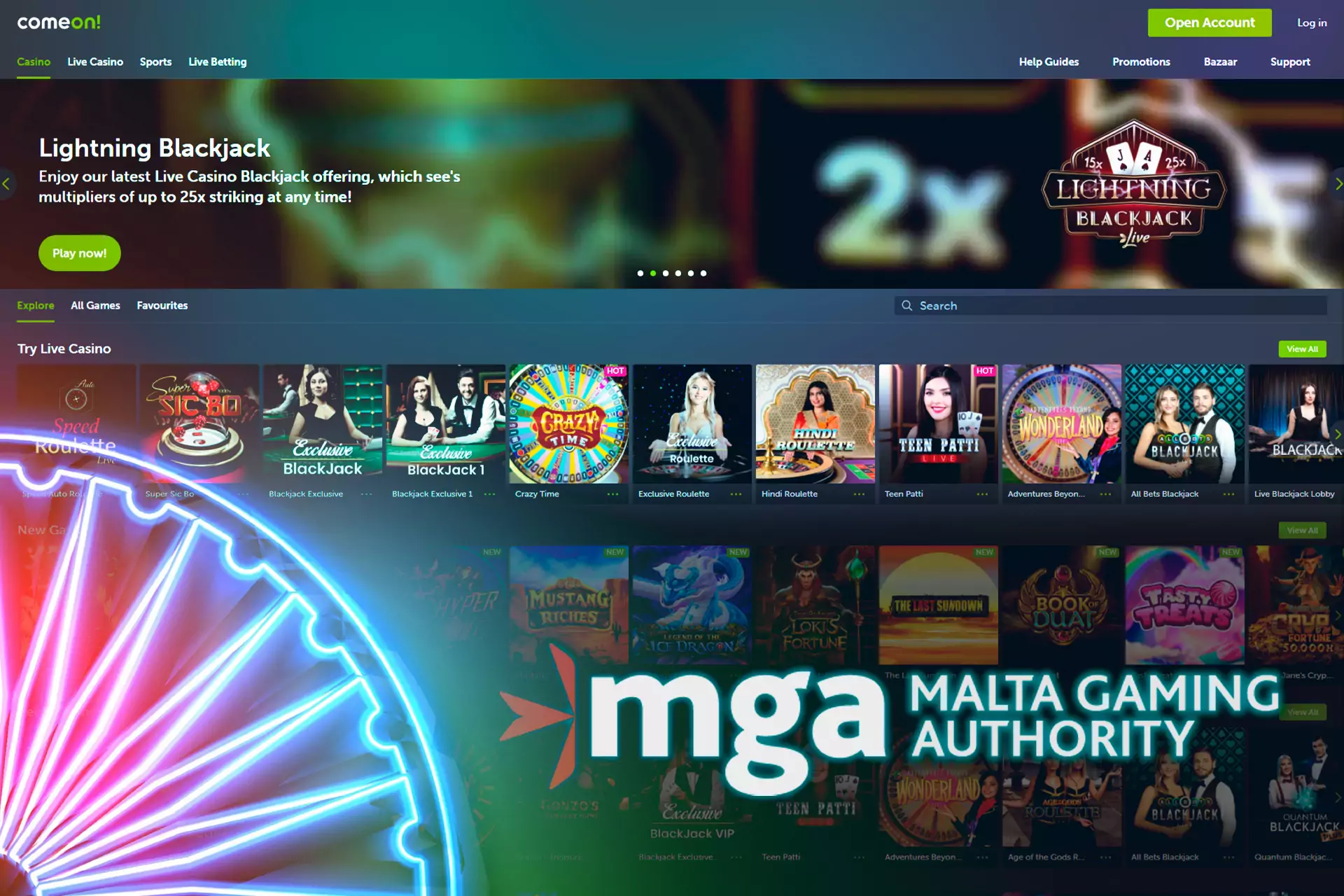 The ComeOn betting and casino site works legally thanking the Malta Gaming license.