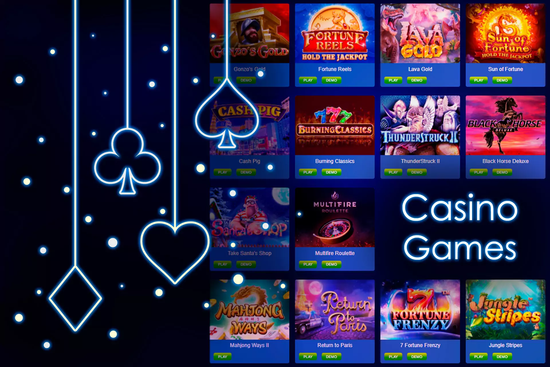 In the Casino section, JungleRaja users will find a huge list of games available to play.