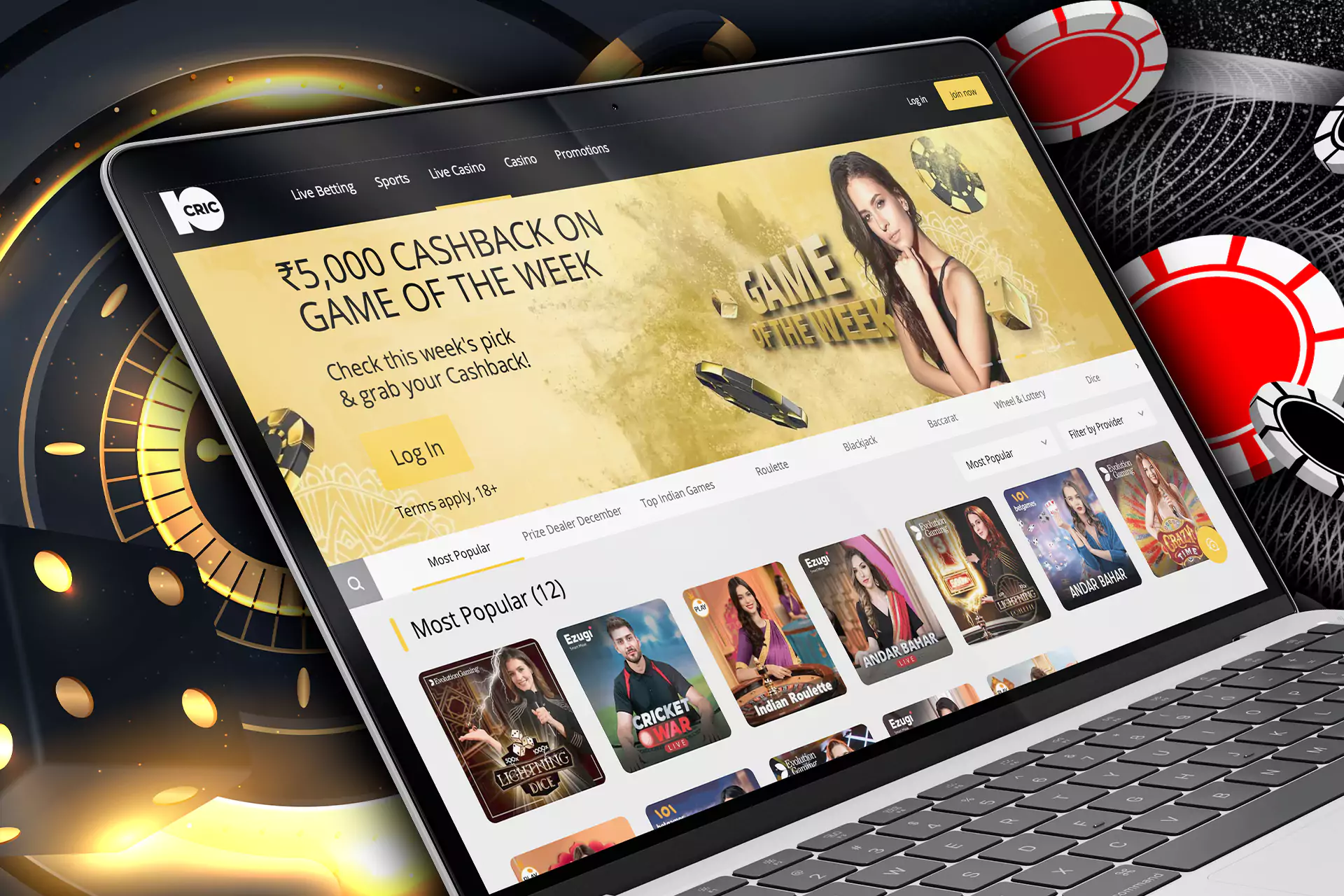 If you want to play online with live dealers, visit the 10Cric Live Casino.