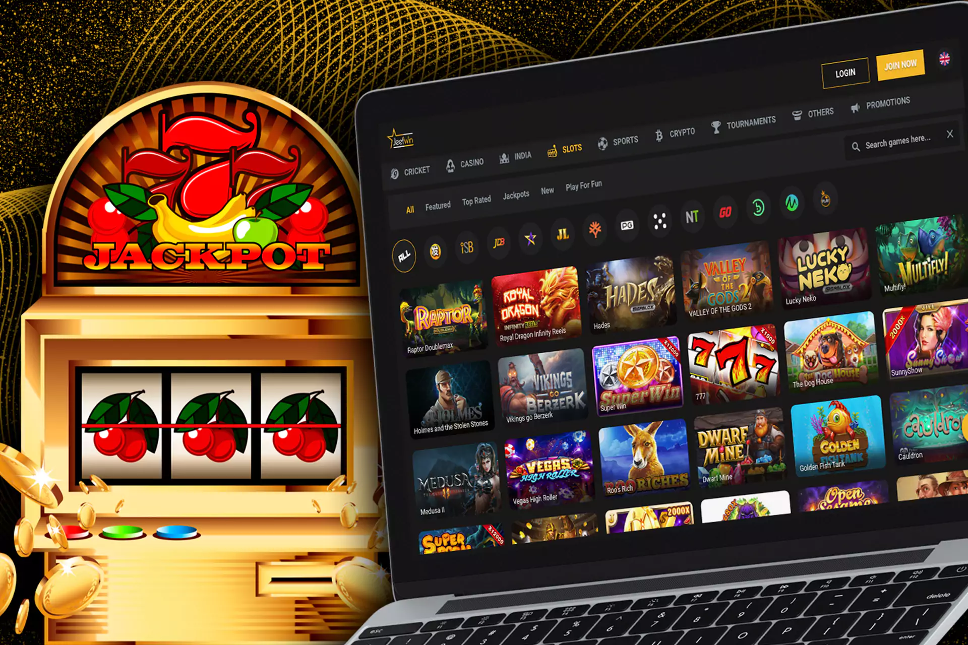 Among casino games on Jeetwin, you find slots and table games with live dealers.
