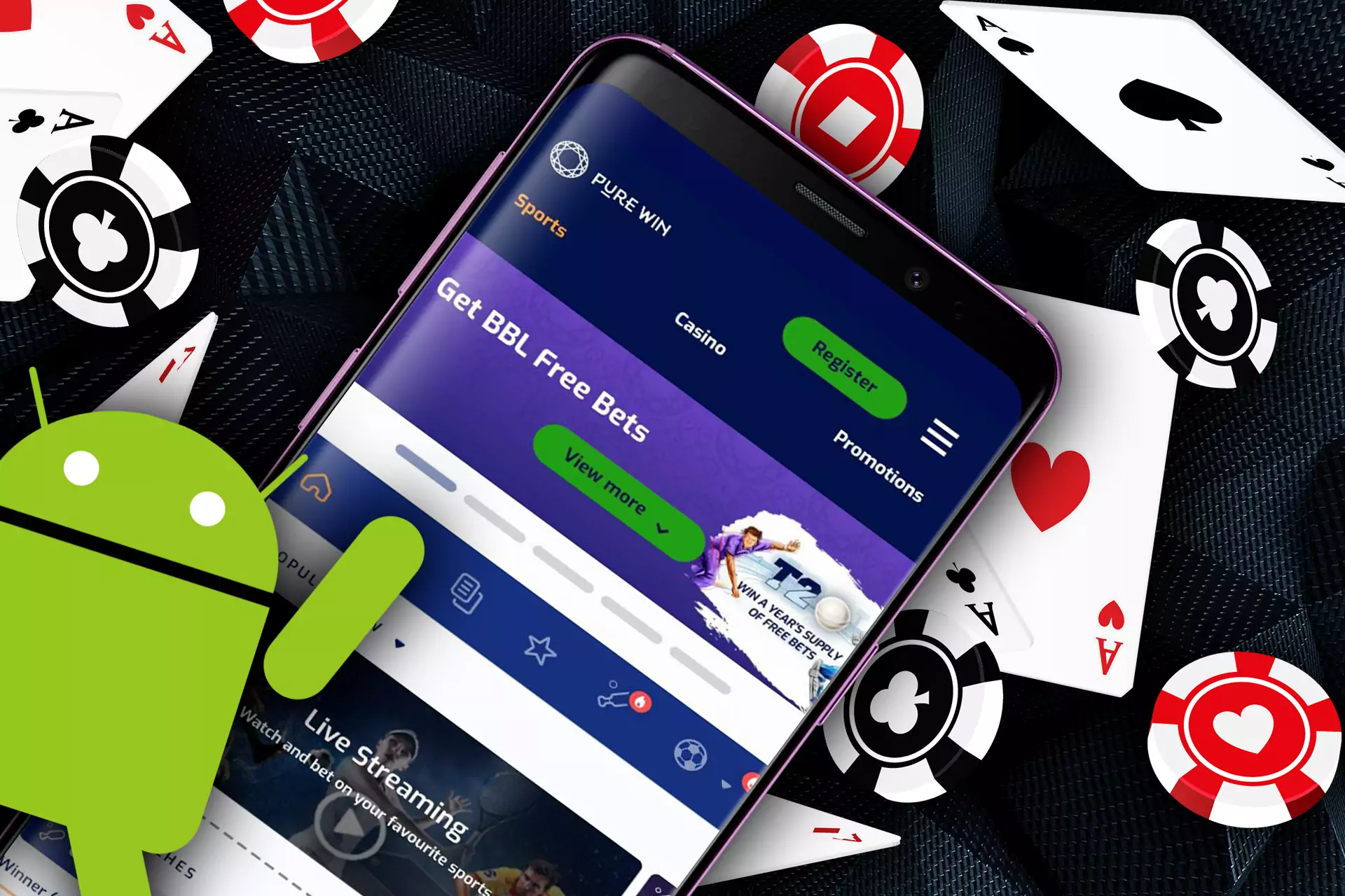 The Pure Casino app is available for free download on Android.