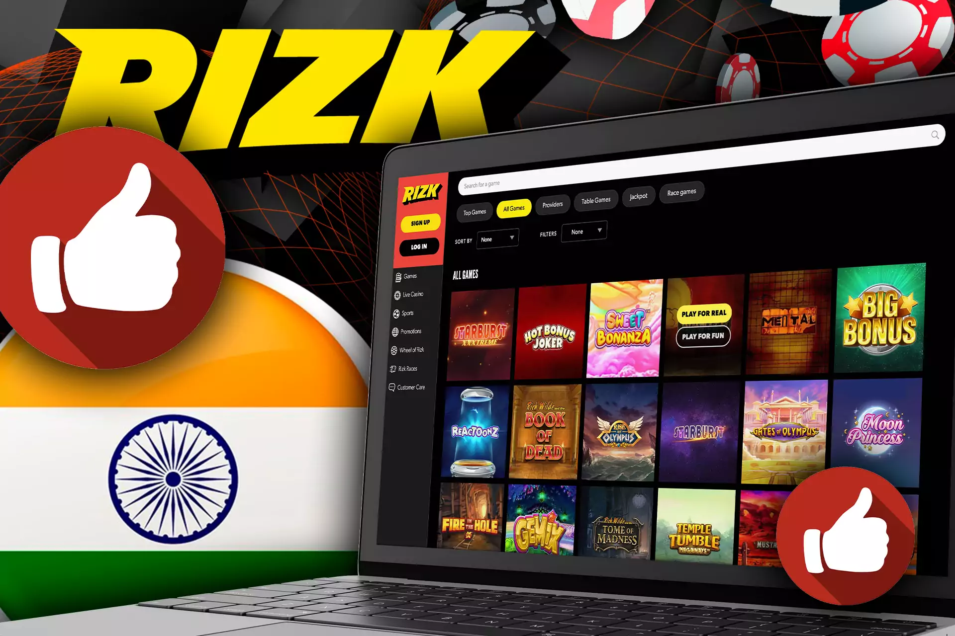 Indian users appreciate the stylish interface and design of the Rizk Casino site, variety of games and payment options.